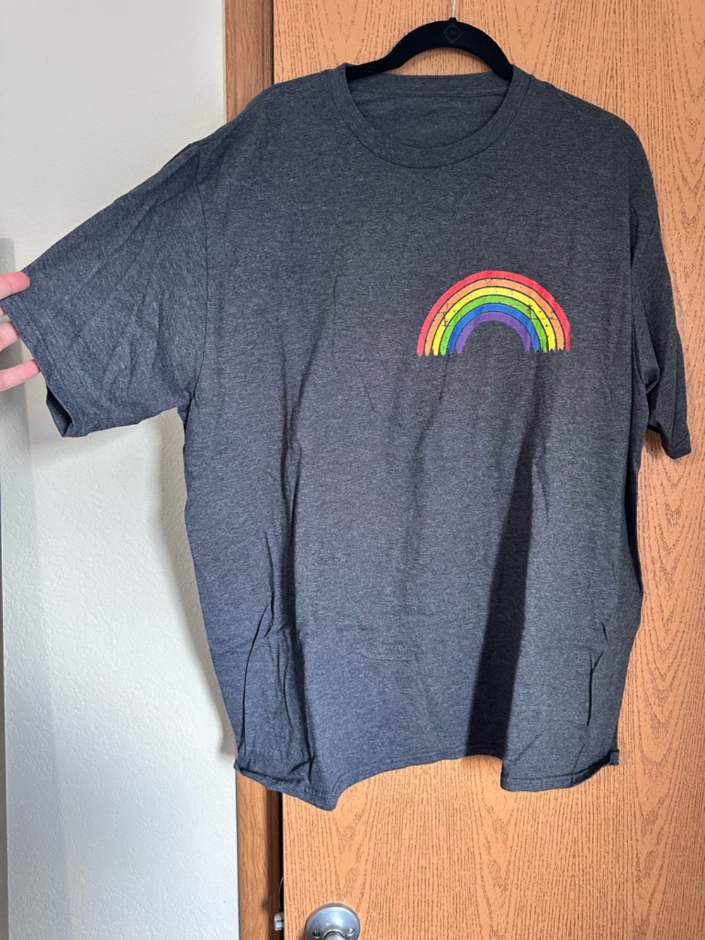 Amazon Dark Gray Tee with Rainbow Chest Graphic